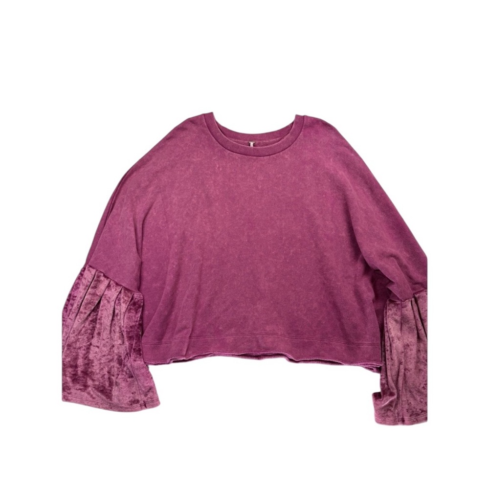 Free People Glorious Bell Velvet‎ Sleeves Pullover Sweatshirt Oversized Sz L